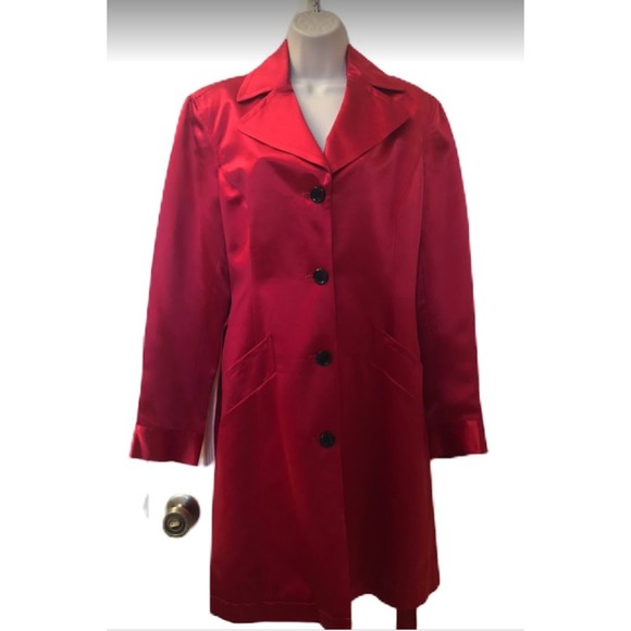 Anne Klein Jackets & Coats Vintage Anne Klein Red Satin Trench Coat